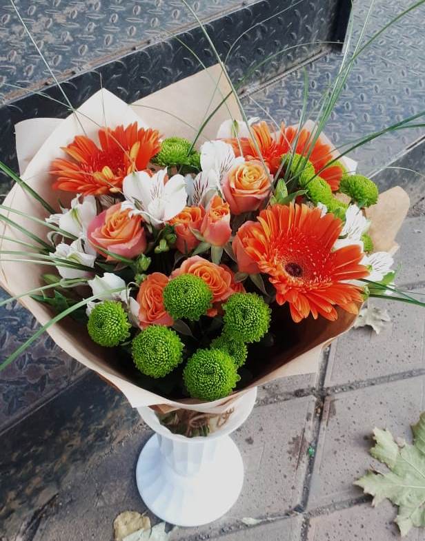 Букет цветов из: Герберы, Хризантемы, Альстромерии и Розы в Базарный Сызган