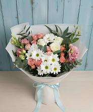 Букет цветов из:  Розы, Лизиантусы и Хризантемы в Базарный Сызган