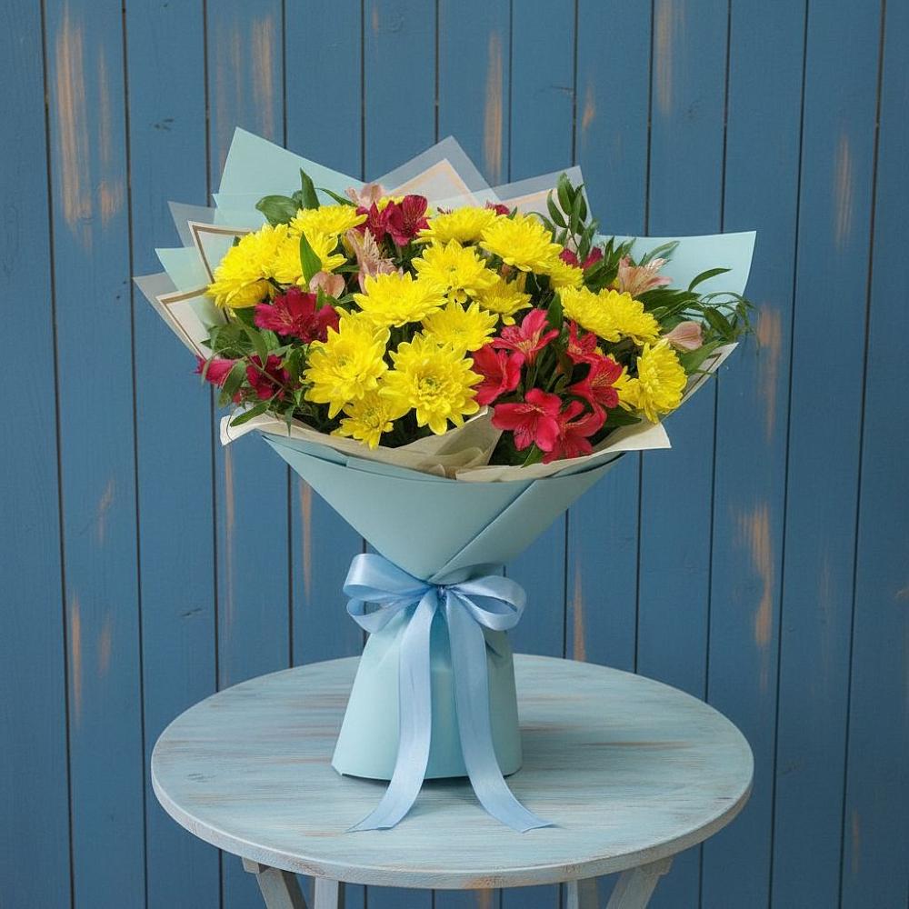 Букет цветов из: Альстромерии и Хризантемы в Базарный Сызган