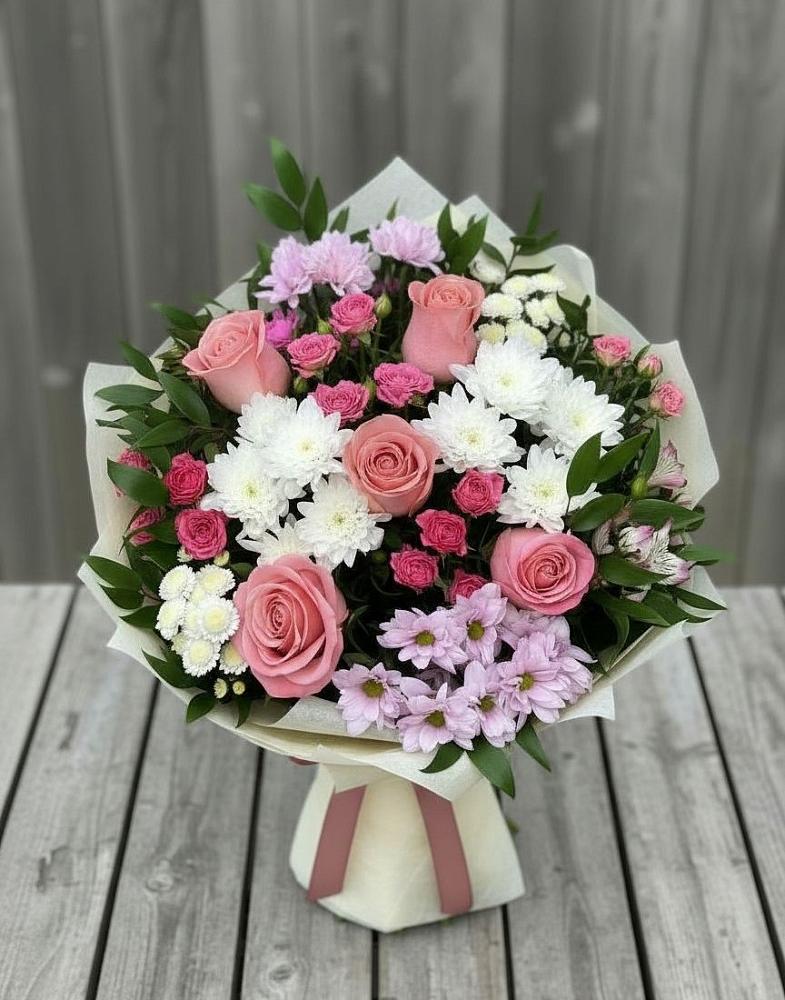 Букет цветов из: Альстромерии, Гвоздики, Розы и Хризантемы в Базарный Сызган