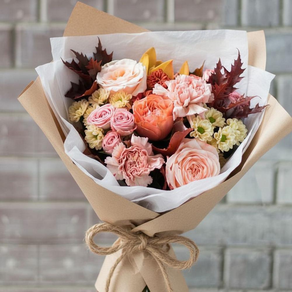 Букет цветов из: Гвоздики, Хризантемы и Розы в Базарный Сызган