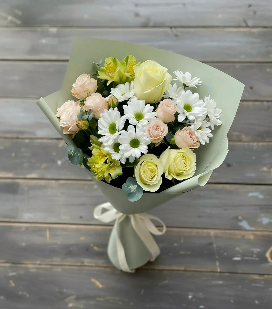 Букет цветов из: Альстромерии, Розы и Хризантемы в Базарный Сызган
