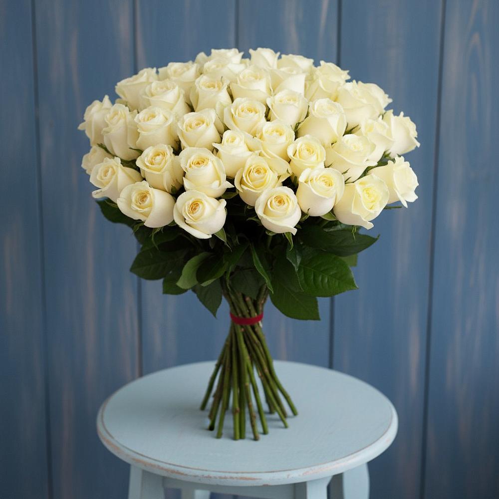 Букет 51 Белая роза Эдлесс Лав в Базарный Сызган