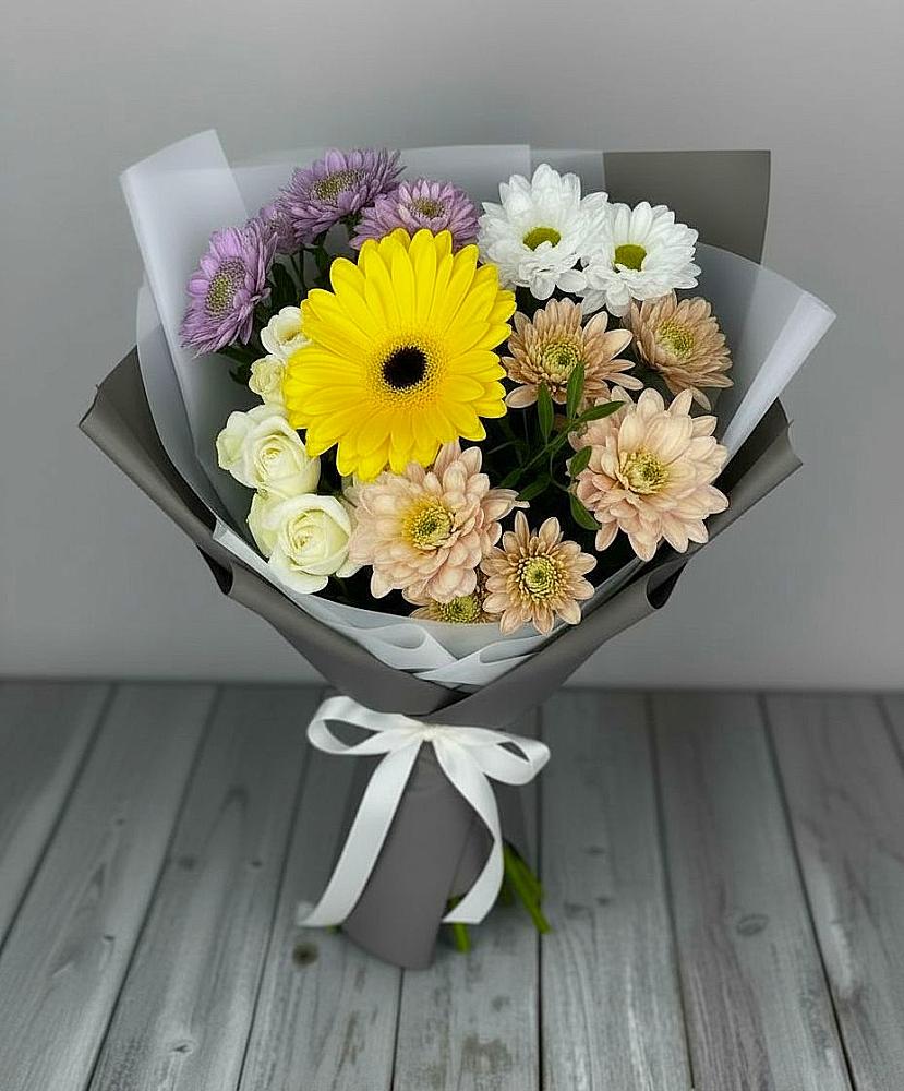 Букет цветов из: Розы, Герберы и Хризантемы в Базарный Сызган