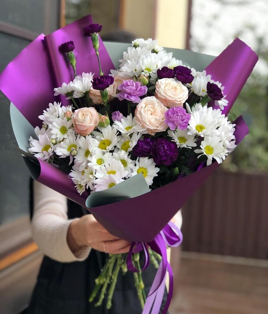 Букет цветов из: Хризантемы, Гвоздики и Розы в Базарный Сызган