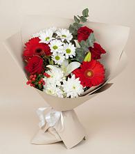 Букет цветов из:  Розы, Хризантемы, Герберы и Лилии в Базарный Сызган