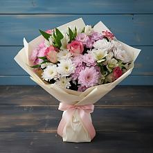 Букет цветов из:  Хризантемы, Альстромерии и Розы в Базарный Сызган