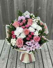 Букет цветов из:  Альстромерии, Гвоздики, Розы и Хризантемы в Базарный Сызган