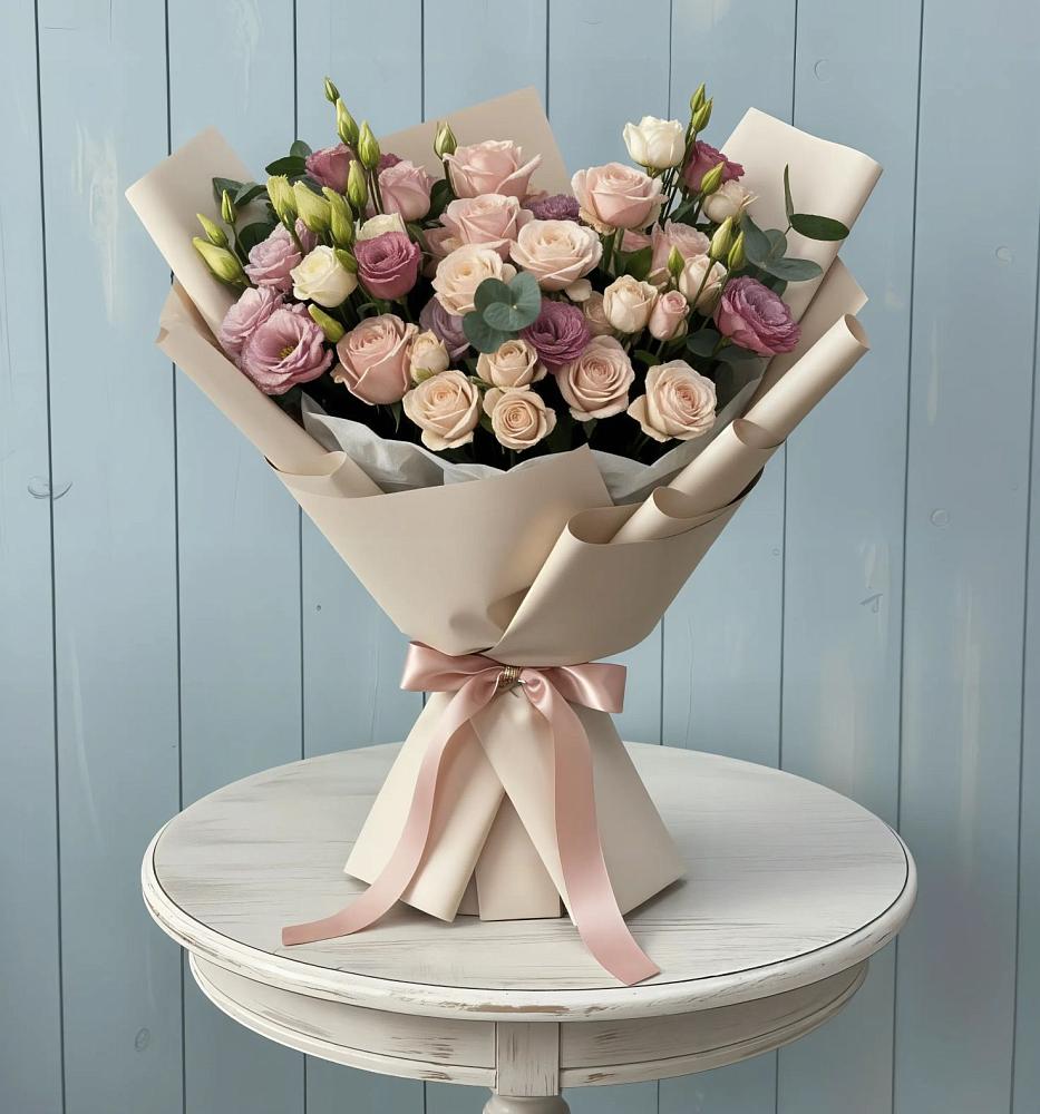 Букет цветов из: Розы и Лизиантусы в Базарный Сызган