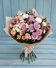 Букет цветов из:  Хризантемы, Розы и Альстромерии в Базарный Сызган