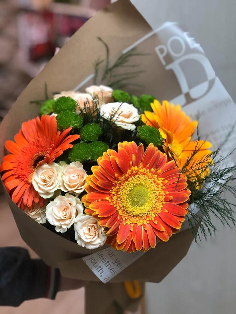 Букет цветов из: Герберы, Хризантемы и Розы в Базарный Сызган